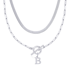 2-Piece Paperclip Initial Toggle Clasp & Herringbone Necklace Set