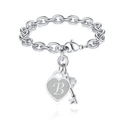 Chunky Clip Heart & Key Letter Initial Bracelet