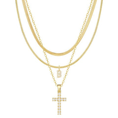 3-Piece 14K Diamond Accented Initial & Cross Necklace Set