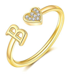 Elegant Heart Accented Serif Letter Initial Ring