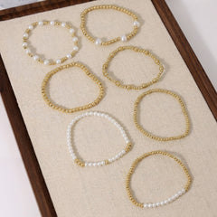 7-Piece Pearl & Gold Adjustable Bracelet Stack