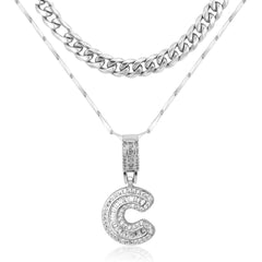 2-Piece 14K Layered Cuban & Initial Necklaces