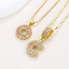 2-Piece 14K Diamond Letter Initial Necklaces (Limited Pink Edition)