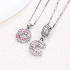 2-Piece 14K Diamond Letter Initial Necklaces (Limited Pink Edition)