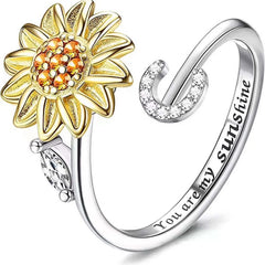 Spinning Sunflower "You Are My Sunshine" Initial Ring