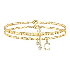 2-Piece 14K Diamond Letter Initial Anklet