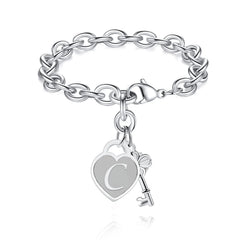 Chunky Clip Heart & Key Letter Initial Bracelet