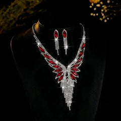 Elegant CZ Accented Wing Necklace & Earrings Set