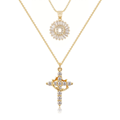 2-Piece 14K Diamond Cross Crown & Initial Necklace Set