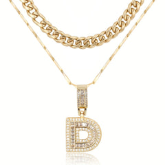 2-Piece 14K Layered Cuban & Initial Necklaces