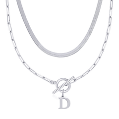 2-Piece Paperclip Initial Toggle Clasp & Herringbone Necklace Set