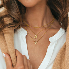 18K 3-Piece Heart & Bubble Letter Initial Necklace Stack