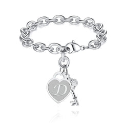 Chunky Clip Heart & Key Letter Initial Bracelet
