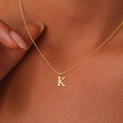 14K Minimal Serif Initial Necklace