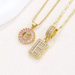 2-Piece 14K Diamond Letter Initial Necklaces (Limited Pink Edition)
