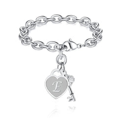 Chunky Clip Heart & Key Letter Initial Bracelet