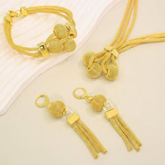 3-Piece Tassel Sphere Necklace, Bracelet, Earrings Set
