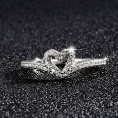 Sterling Silver Dainty Pave Heart Ring