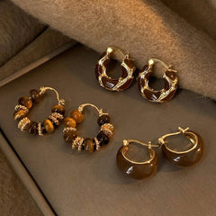 4x Tiger Eye Enamel Earrings Sets