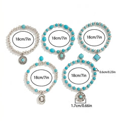 5-Piece Boho Style Turquoise Bracelet Stack