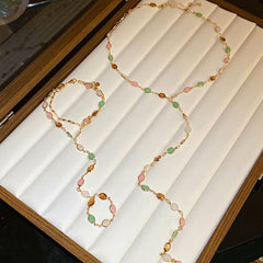 Layered Chain & Oval Beaded Hand Chain & Necklace Set