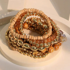 12-Piece Bohemian Warm Crystal Beaded Bracelet