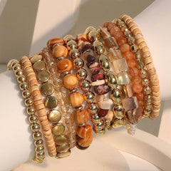 12-Piece Bohemian Warm Crystal Beaded Bracelet