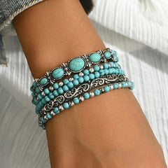 5-Piece Boho Style Turquoise Bracelet Stack