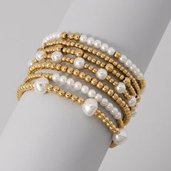 7-Piece Pearl & Gold Adjustable Bracelet Stack