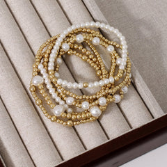 7-Piece Pearl & Gold Adjustable Bracelet Stack