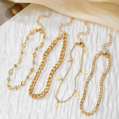 4-Piece Heart & Cross Anklet Stack