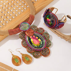 3-Piece Creative Aluminum Wire Crystal Necklace, Earrings, Bracelet Set