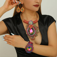 3-Piece Creative Aluminum Wire Crystal Necklace, Earrings, Bracelet Set