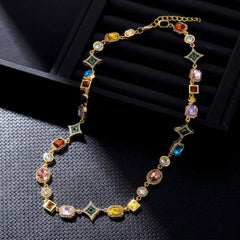 Colorful Geometric Gem Set Necklace