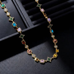 Colorful Geometric Gem Set Necklace
