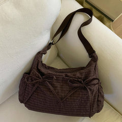 Cute Feminine Double Bow Plaid Purse
