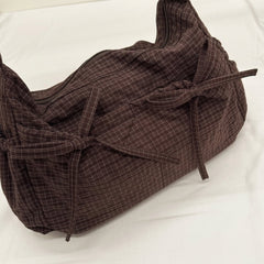 Cute Feminine Double Bow Plaid Purse