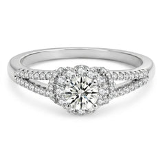 Split Shank Halo Diamond Accented Ring