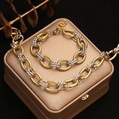 Two-Tone Chunky Paperclip Bracelet and Necklace Set
