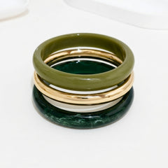 3-Piece Resin Green & Gold Bracelet Stack