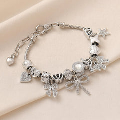 Elegant Bow & Heart Charm Bracelet
