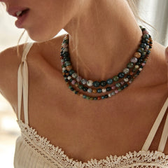 4-Piece Natural Indian Agate Beaded Necklace