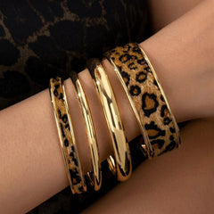 4-Piece Gold & Leopard Accented Bangle Stack
