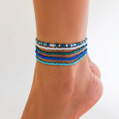 5-Piece Colorful Beaded Layered Anklet Stack