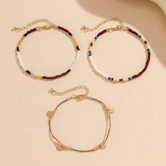 3-Piece Boho Beaded Anklet Stack