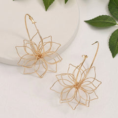 Feminine Hoop Flower Outline Earrings