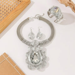 3-Piece Creative Aluminum Wire Crystal Necklace, Earrings, Bracelet Set