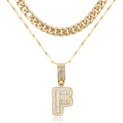 2-Piece 14K Layered Cuban & Initial Necklaces