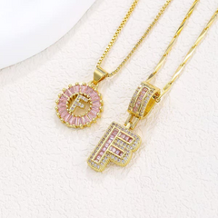 2-Piece 14K Diamond Letter Initial Necklaces (Limited Pink Edition)