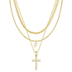 3-Piece 14K Diamond Accented Initial & Cross Necklace Set
